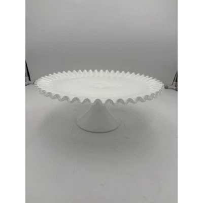 Vtg Fenton Silver Crest Milk Glass Cake Stand w/Ruffled Edge - Image 1 of 4