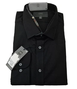 Marks & Spencer schlichtes schwarzes schickes kurzärmliges Herrenhemd Größe 16,5" UVP £22,99 - Bild 1 von 2