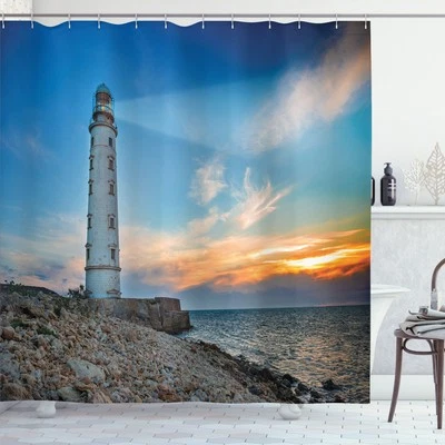 maritim Duschvorhang Leuchtturm am Sonnenuntergang Meer - Bild 1 von 4
