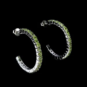 925 Sterling Silver Earrings Round Peridot 3mm Natural Gemstone Jewelry - Picture 1 of 14