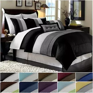 Chezmoi Collection 8-Piece Comforter Set Luxury Pleated Stripe Bedding Set - Picture 1 of 34