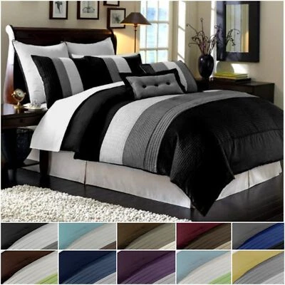 Chezmoi Collection 8-Piece Comforter Set Luxury Pleated Stripe Bedding Set - Image 1 of 4