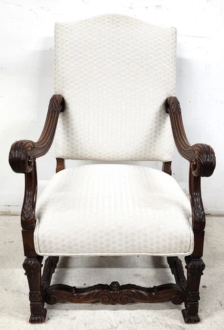 Antique Louis XIV French Armchair Hand Carved Cover