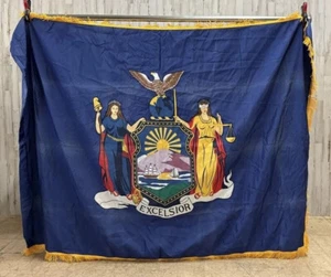 Vintage Glory-Gloss New York State Excelsior Flag About 65"w X 50" ~ NO POLE - Picture 1 of 9