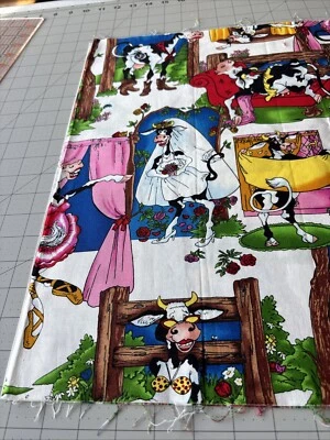 1/2 Yard Novelty Cow Print Quilting Cotton, Wedding, Sunbathing, Ballet, Cute! - Image 1 of 4