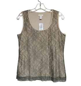Chicos Gr. 1 (M/8) ärmelloses grünes Lorbeer Spitzen-Overlay Tanktop U-Ausschnitt - Bild 1 von 7