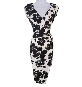 Womens Pretty Dress Company Black White Floral Stretch Occasion Bodycon Dress 8 - Picture 1 of 10