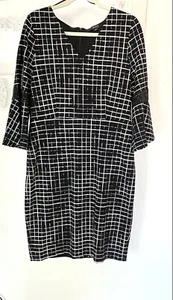I M NYC Issac Mizrahi Bell sleeve distressed check Career dress - Picture 1 of 12