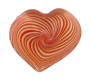 Two's Company Orange White Swirl Heart Art Glass Dish Bowl Decor Trinket - Picture 1 of 6