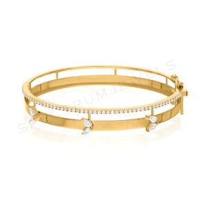 1.05 Ct Lab Grown CVD Diamond Bangle 18k Yellow Solid Gold Bracelet Wedding Gift - Picture 1 of 10