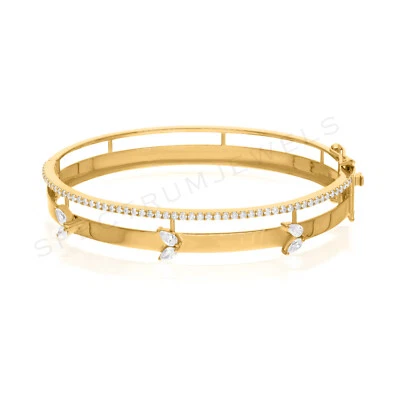 1.05 Ct Lab Grown CVD Diamond Bangle 18k Yellow Solid Gold Bracelet Wedding Gift - Image 1 of 4