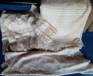 3 PIECES OF ANTIQUE LATE 19 CENTURY FABRICS AND LACES - Picture 1 of 24