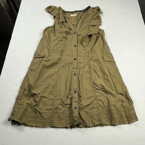 VETEMENTS ? Abito Camicia Utility Pilcro Anthropologie Verde Oliva Boho Senza Maniche XS