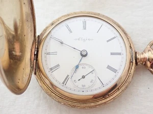 ANTIQUE 18s ELGIN GRADE 217 15 JEWEL GOLD FILLED HUNTER POCKET WATCH - Picture 1 of 8