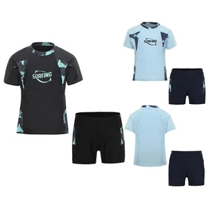 Kids Boys Swimsuit Surfing Swimwear Swimming T-shirt And Shorts Training Gym - Picture 1 of 29