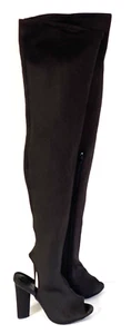 Rogue Damen-Sandale mit hohem Oberschenkel hoch dehnbar offener Zehenpartie schwarz seitlicher Reißverschluss Stiefel Größe 7 - Bild 1 von 5