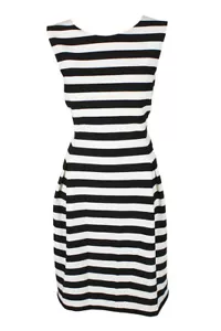 Jessica Howard Black White Sleeveless Textured Striped Fit & Flare Dress 12P - Picture 1 of 3