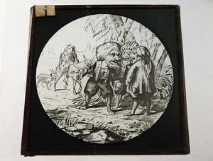 Antike s/w illustrierte magische Laterne Dia barmherziger Samariter geht an den Dieben vorbei - Bild 1 von 3