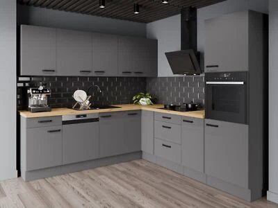 Winkelküche NESSA 250x250 cm Küchenzeile Einbauküche Eckküche Küche Anthrazit  - Bild 1 von 4