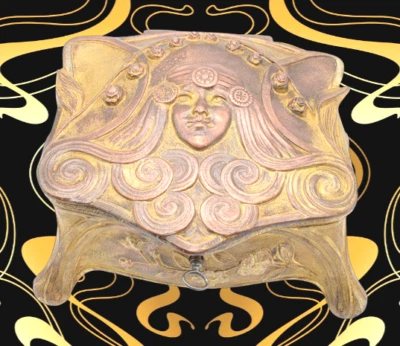 Art Nouveau Alphonse Mucha Secession Jugendstil Bronze Schmuckschatulle WMF Ära - Bild 1 von 4