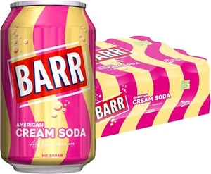 Barr American Cream Soda, Zero Sugar, 330ml Cans, Vegan Friendly (24 Pack) - Foto 1 di 1