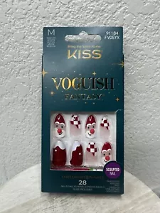 Kiss Voguish Santa Checkered Medium Sculpted Nails 91184 NEW FAST SHIP - Picture 1 of 3