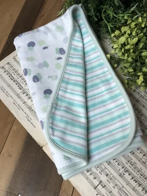 Gymboree Baby Blanket 2017 Polar Bear Trees Turquoise Green Reversible Stripe - Image 1 of 4