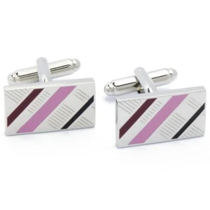 Cufflinks - Rectangle with Diagonal Pink Stripe - Picture 1 of 5