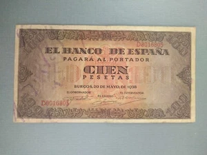 SPAIN P-113a BILLETE 100 PESETAS 1938 BURGOS EBC- XF- SERIE D 8016805 R4551 - Imagen 1 de 2