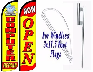 Computer Repair Now Open Windless Swooper Flag With Complete Kit Pack of 2 - Picture 1 of 1