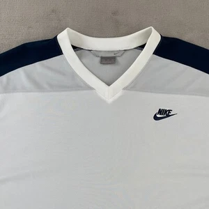 Vintage Nike Shirt Herren XL weiß blau ColorBlock Trikot V-Ausschnitt Swoosh Logo SS - Bild 1 von 8