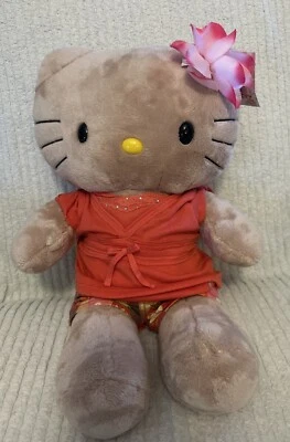 Build A Bear HELLO KITTY Tropical Sun Kissed Tan Brown Bear W/ Flower & Tag B2 - Image 1 of 4
