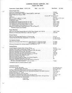 Engine Data Sheet - Cummins - V-903-C 265 - 1974 - Specifications (E4155) - Picture 1 of 1
