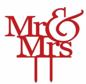 RED MR AND MRS CAKE TOPPER-WEDDING & SHINY ACRYLIC SIGN-16x13CM-SILHOUETTE - Picture 1 of 1