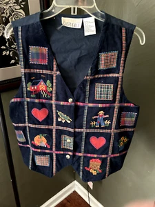 Chaleco Bordado Vintage Años 90 Otoño Otoño Pana Patchwork Apliques Talla L - Imagen 1 de 10