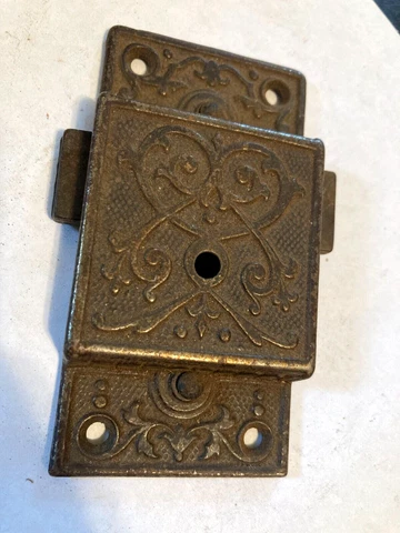 RARE ANTIQUE CABINET CUPBOARD 2 WAY EASTLAKE VICTORIAN CAST IRON DOOR RIM LOCK Cover