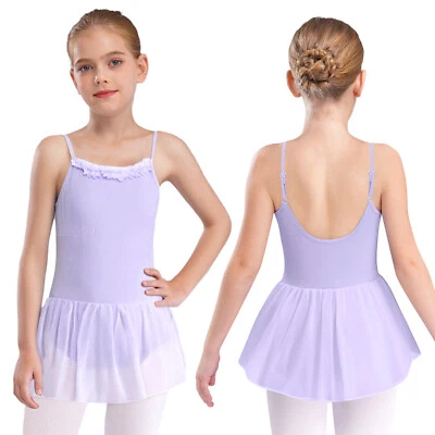 Niñas Volantes Cuello Sin Mangas Ballet Vestido Gimnasia Danza Leotardo Tutú Falda Foto 1 de 3