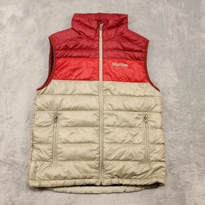 Marmot Vest Mens Small Red Tan 600 Fill Down Puffer Packable Zip Pockets Ares - Picture 1 of 18