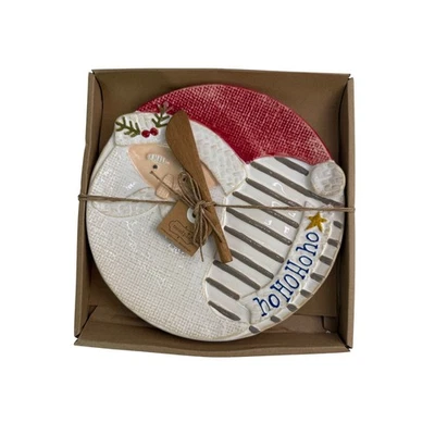 Plato para servir queso Mud Pie Santa Ho Ho Ho con esparcidor vacaciones Navidad NUEVO Foto 1 de 4