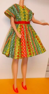 Vintage Clone Barbie Green/Red Dress Striped Belted &  Red High Heel Shoes KOREA - Picture 1 of 2