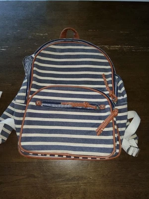 Bolso para libros Thirty-One 31 de lona azul a rayas con fondo de cuero Foto 1 de 4