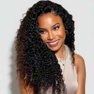 Versaute lockige Halbperücke Kunsthaar nahtlos Flip Over Halbperücken #1B 22inch - Bild 1 von 6