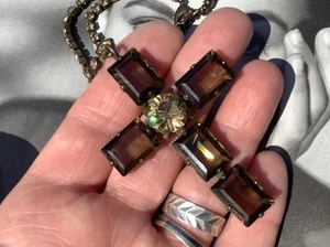 Butler & Wilson B&W Large Cross Pendent Brown Copper Tone Metal Necklace Vintage - Picture 1 of 11