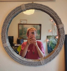 Large Grey Rustic Rope Edged Mirror - Round Nautical Wall - Picture 1 of 3