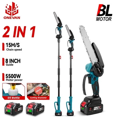 ONEVAN Motosierra a batería de 8 pulgadas 2IN1 telescopio sierra de ramas eléctrica palanca alta motosierra de ramas