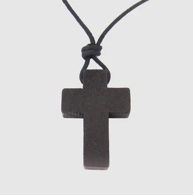 WOODEN CROSS NECKLACE BLACK  WOOD ADJUSTABLE CORD CHARM PENDANT BOHO MENS WOMENS - image 1 of 4