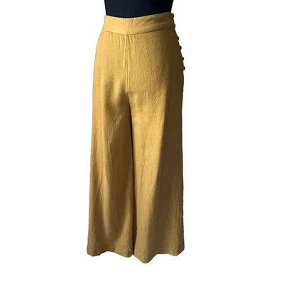 Pantalones Free People Amarillo Mostaza Botón Lateral Pierna Ancha Mezcla Lino Mujer XS Foto 1 de 4