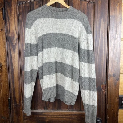 Suéter Tejido con Cable DAKS 100% Lana Cuello Redondo Mediano Rayas Pescador L-XL De Colección Foto 1 de 3