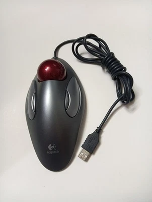 Logitech T-BC21 USB Wired Optical Trackman Red Marble Mouse Trackball  - Image 1 of 3