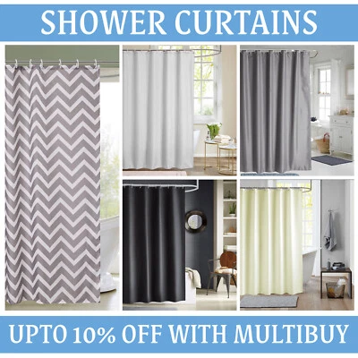 Plain Shower Curtain Mould Proof Bathroom Polyester Curtain with 12 Hooks Rings - Image 1 of 4